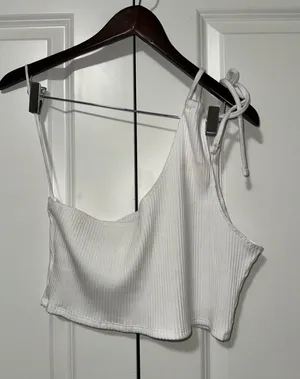 Aerie Lightweight Ribbed Asymmetric Cropped Top XL thumbnail 1
