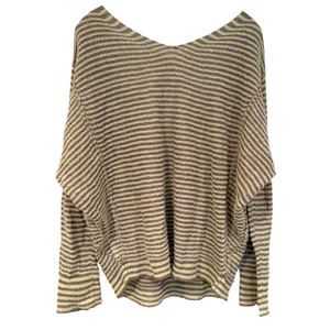 Free People Bumblebee V-Neck Striped Sweater‎ Women's L Green Gray Boho Hippie thumbnail 8