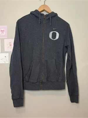 Nike full zip cotton hoodie bedazzled bling women’s gray oregon casual preppy thumbnail 2