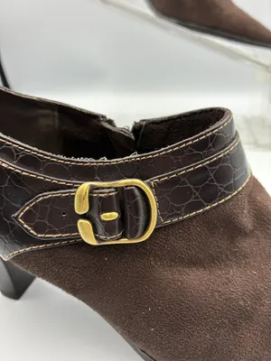 Liz&Co Magna Brown Suede & Faux Croc Leather Heeled Booties Womens 8M Buckle thumbnail 8