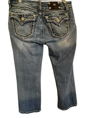 Miss Me Signature Cuffed Capri Jeans Womens 30 Rhinestone Flap Pocket Y2K thumbnail 4