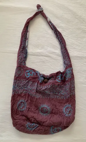 World Market Burgundy / Plum & Blue Boho Hippie Shoulder Sling Bag thumbnail 1