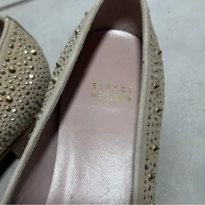 Stuart Weitzman Women Slipbeads Beige Blush Suede Gold Studded Loafer Flats‎ 8.5 thumbnail 4