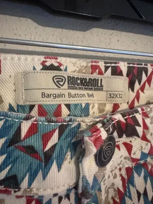 Rock & Roll Denim Aztec Print Bargain Button Bell Bottom Jeans Size 32x32 thumbnail 5