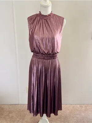 ModCloth Metallic Pink Mock Neck midi short Dress size 1X thumbnail 9