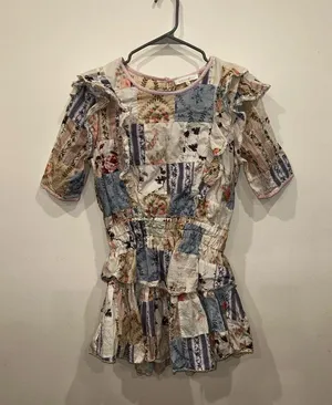 Loveshackfancy Pink and Floral Cotton Patchwork Natasha Ruffle Mini Dress medium thumbnail 2