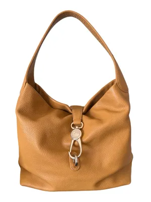 Dooney & Bourke Camel Tan Saddle Pebble Leather LOGO LOCK Hobo Shoulder Bag thumbnail 1