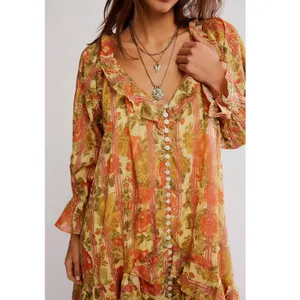 Free People Garden Wonders Maxi Dress Retro 70s Bohemian Floral Size Large thumbnail 4