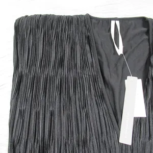 By ANTHROPOLOGIE Black Ruched V-Neck Side Slits Midi Dress Plissé Finish Size XS thumbnail 9