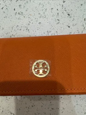 Tory Burch Orange Saffiano Leather Cosmetic Case with Gold Logo thumbnail 4