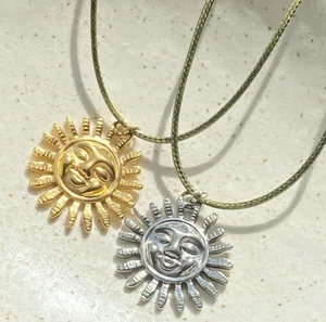 Handmade gold tone stainless steel sun boho retro vintage style necklace☀️ thumbnail 7