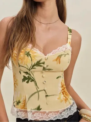 Reformation Women’s Lisette Top Gemma Maxi Skirt Honeyglow Floral Yellow Set 6 thumbnail 3
