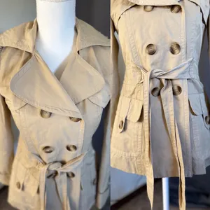 Zara TRF Autumn Trench Coat S Tan Belted Puff Sleeve Y2K Parisian Utility thumbnail 10