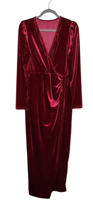 Wine Red Velvet Bodycon Formal Dress Size XXL thumbnail 1