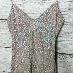 Iridescent Blush Sequin Sparkle Mini Slip Dress Size Small Party Glam Cocktail thumbnail 3