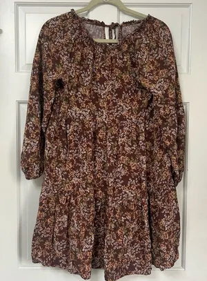 Floral Tiered Dress in Brown Size Medium thumbnail 1