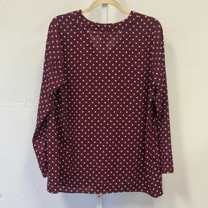 Motherhood Maternity Blouse Small Burgundy Polka Dot V-Neck Long Sleeve Top thumbnail 2