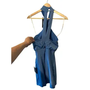 Lulus Remarkable Moment Blue Satin Halter Mini Dress XS NWT thumbnail 4