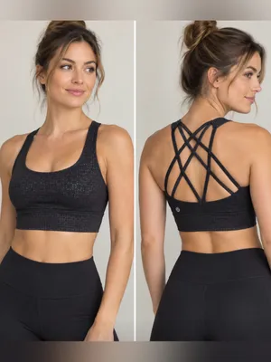 Lululemon black geometric design criss cross sports bra padded US 4 workout thumbnail 2