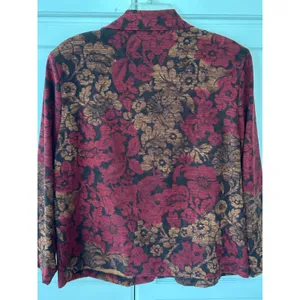 Briggs New York Floral Tapestry Print‎ Button Front Jacket Burgundy Brown Large thumbnail 5