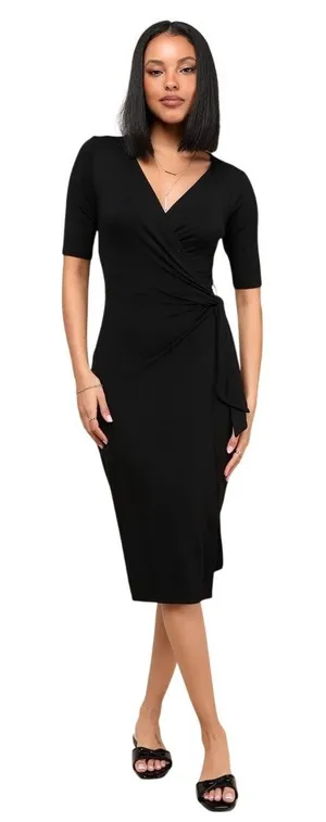 Lulus Forget Me Knot Black Midi Wrap Dress size Medium NWT thumbnail 1