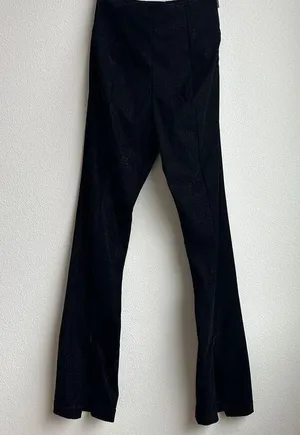 NWT Good American Black Croc Executive Pants Size 2 Flare Leg Slit Zipper XS thumbnail 1