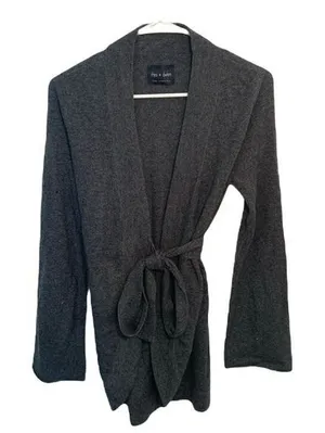 Rhys Dwfen Women's Size Small Wrap Cardigan Sweater Dark Gray 100% Cashmere thumbnail 1