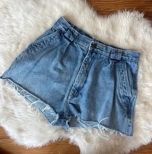 High-Waist Light Blue Denim Cut Off Shorts thumbnail 1