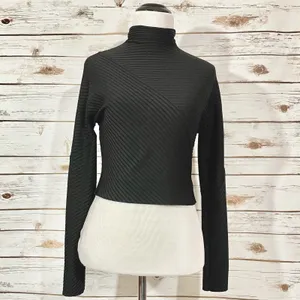 Zara W & B Cropped Mockneck Long Sleeve Tee - Black - Medium thumbnail 8