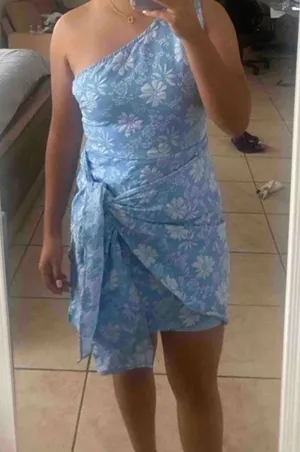 One shoulder wrap dress Blue Size L thumbnail 1