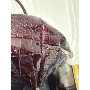 Brentwood Beauties Faux Leather Croc Tote Bag Purse Brown Shiny thumbnail 10