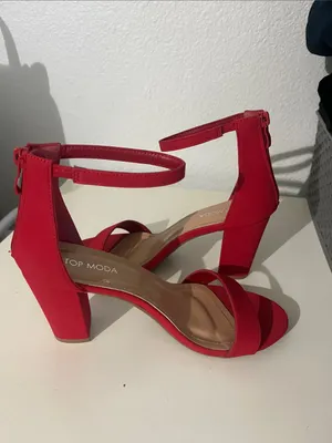 Top Moda Women’s Chunky Heels Red Strappy Size 7.5 thumbnail 6