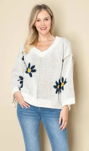 POL Daisy Knit V Neck Long Sleeve Sweater. Size Medium thumbnail 1