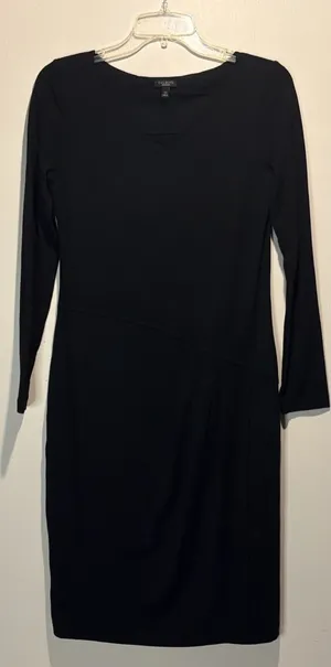 Talbots- Wool Blend Black Long Sleeve Waist Ruching Midi Dress Classic- Size XS thumbnail 1