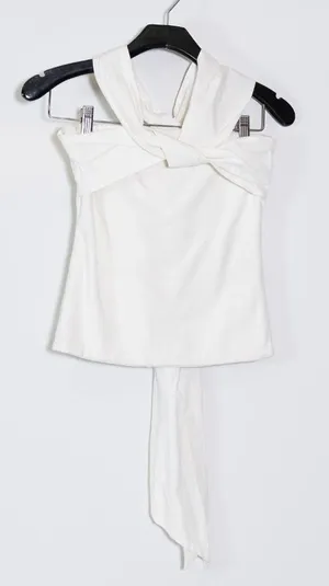 Free People FP Beach Cotton Stretch Knit Wrap High Neck Tank Top White XS thumbnail 1