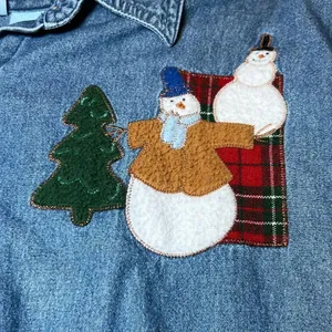 Vintage Christmas Denim Button Up Shirt Womens 2X Blue Holiday Embroidered Snow thumbnail 6