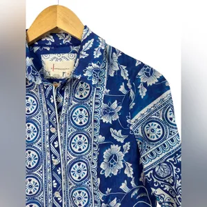 Anthropologie printed‎ v-neck buttonfront shirtdress blue white size XS NEW thumbnail 3