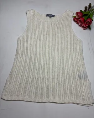 Marled Reunited Clothing Cream Ribbed Knit Tank Top - Size L Minimalist Basic thumbnail 1