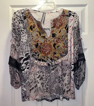 Anthropologie Embroidered Leopard Print Top thumbnail 1