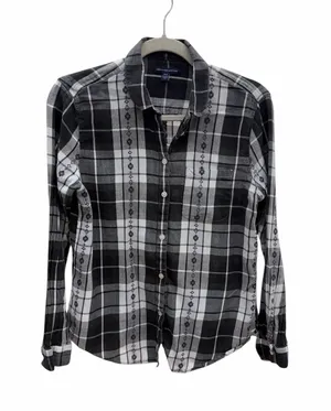 American Eagle‎ Women's M Plaid Flannel Button Up Shirt with Tribal Embroidery thumbnail 1