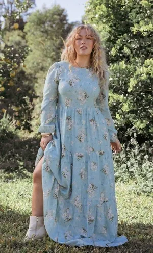 Petal & Pup Bernice Maxi Dress Blue Floral Tiered A Line Puff Sleeve Long Sleeve thumbnail 1