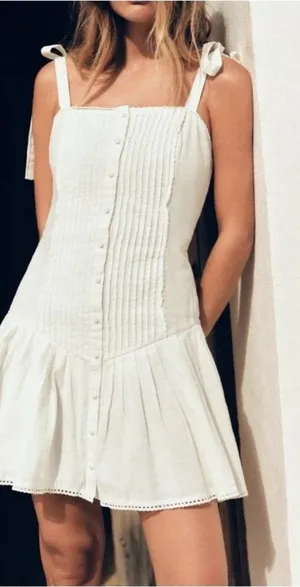 Zara Oyster White Strappy Pleated Smocked Cotton Blend Short Dress Size S thumbnail 1