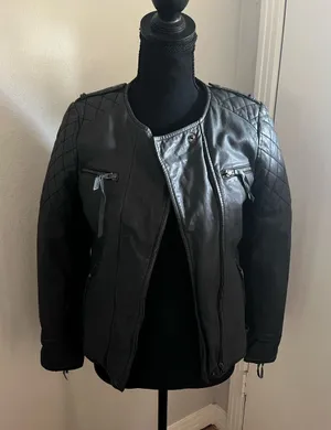 An’ge Paris Women's Black Quilted Biker Jacket 100% Leather Size 1/S thumbnail 1
