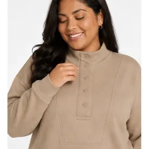 Time and Tru Womens Pullover Sweatshirt Size XL Champagne Mock Neck Button Top thumbnail 5
