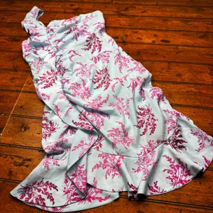 LIKELY Blue‎ Pink Floral One Shoulder Ruffle Midi Dress Size 8 Botanical Y2K thumbnail 1