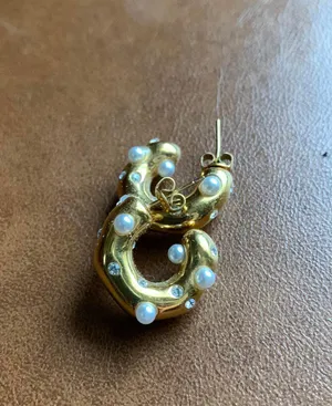 Gold Plated Pearl And Diamond Chunky Hoops thumbnail 2
