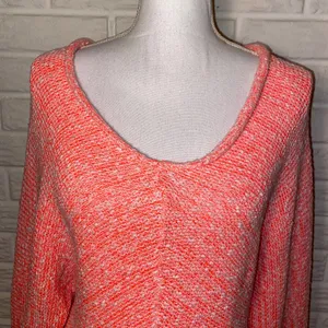 Free People Sweater Chunky Neon Pink Slouchy Dolman Open Knit, Size Small thumbnail 8