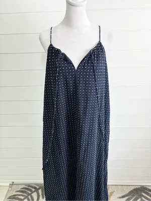 J. Crew Navy Polka Dot Maxi Slip Cotton Dress Size L thumbnail 2