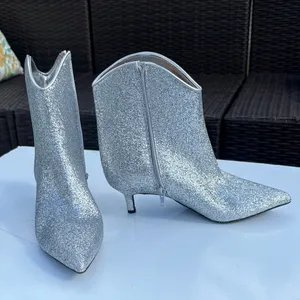 On 34th Aatira Tulip Silver Glitter Ankle Booties NEW thumbnail 2
