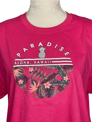 Paradise Aloha Hawaii Pink Tropical Graphic Tee Size M Souvenir Vacation thumbnail 2
